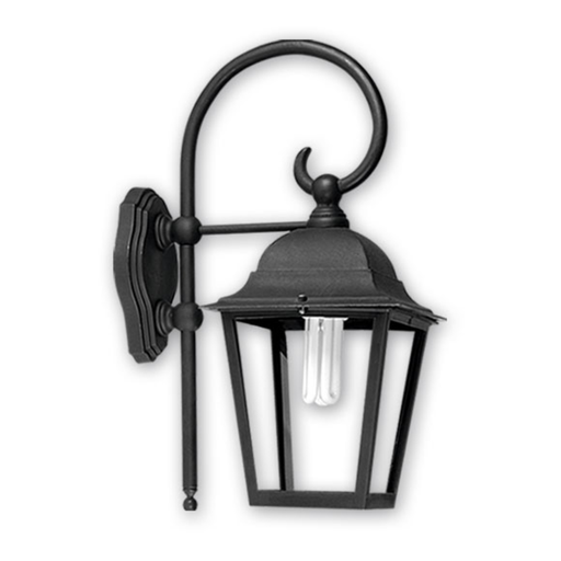 [FAR1299/NE] Farol cuatro caras , abierto abajo, techo desmontable, ménsula rizo de PVC negro