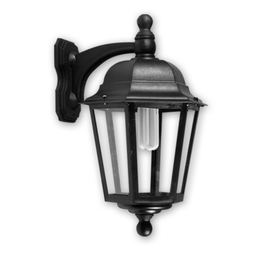 [FAR1295/NE] Farol seis caras, cerrado, techo desmontable, ménsula curva polipropileno negro