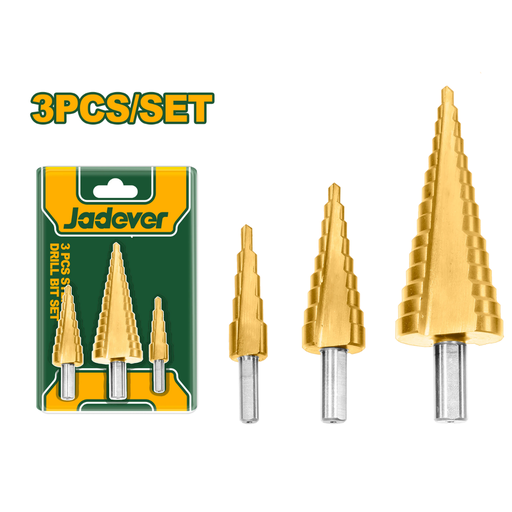 [CORJDJD3401] Kit de mechas cónicas escalonadas de 3 piezas -  1 pieza de 4-12mm + 1 pieza de 4-20mm +  1 pieza de 4-32mm - Acero rápido - Max. Espesor de placa de acero ≤3mm