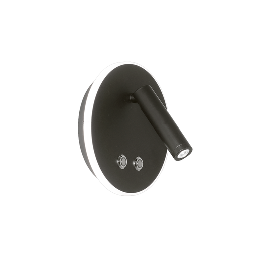 [DABDallas Negro] Aplique pared redondo con mov e int. Touch negro 6w+3w