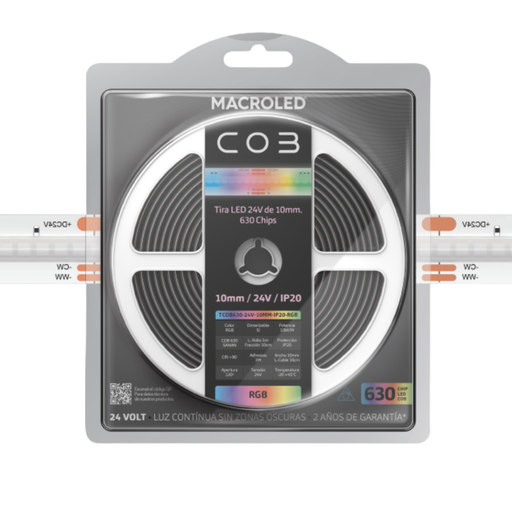 [CORTCOB630-24V-10MM-IP20-RGB] TIRA COB 630 LED X METRO MACROLED RGB, DC24V, 10MM, IP20, 10W