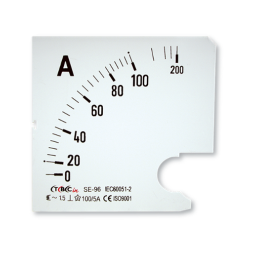 [TBCE-96/50ADC] ESCALA PARA AMPERIMETRO TBCIN 96X96MM SE-96/50MV 50A DE ALUMINIO
