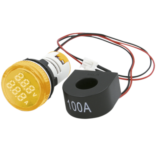 [TBCAD22DS-YVA] MINI VOLTIMETRO-AMPERIMETRO TBCIN DIGITAL REDONDO COLOR AMARILLO - 