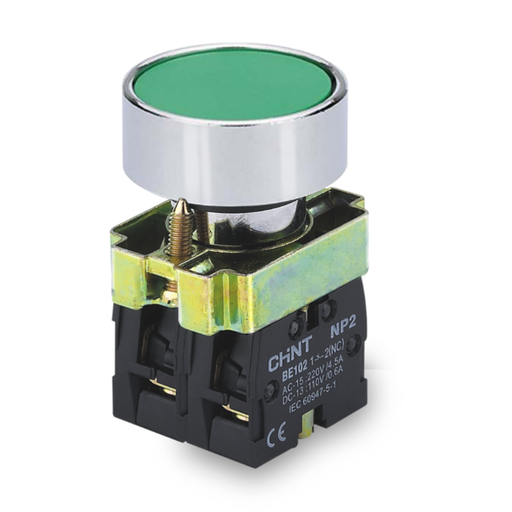 [CORNP2- BA31] PULSADOR DE CUERPO METALICO DE 22 MM VERDE CON CONTACTO NA