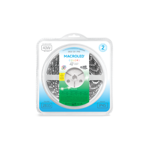 [CORG-C300-FW12-IP66] TIRA 2835 MACROLED VERDE IP66 - DC12V - 8W - 60 LED X 5 MTS