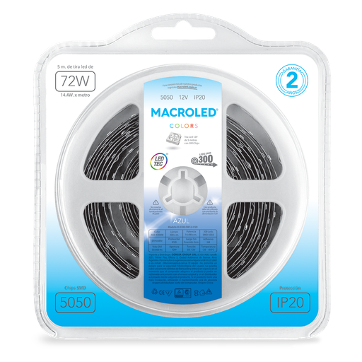 [CORB-B300-FW12-IP20] Tira 5050 IP20 DC12V 14,4W 5MTS Macroled azul