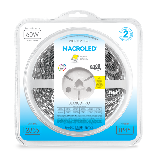 [CORCW-B300-FW12-IP45] TIRA 5050 MACROLED BCO FRIO IP45 - DC12V - 14,4W - 60 LED X 5 MTS