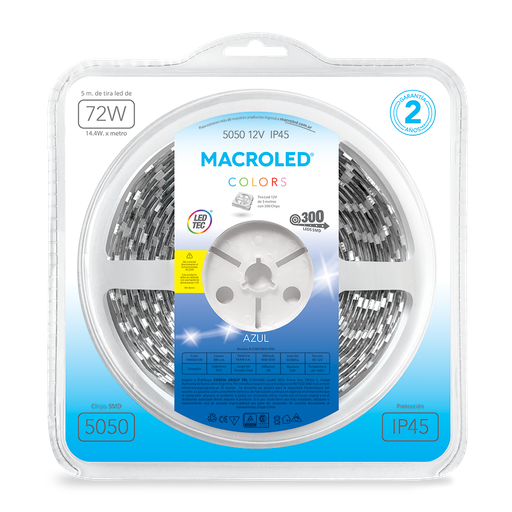 [CORB-B300-FW12-IP45] TIRA 5050 MACROLED AZUL IP45 - DC12V - 14,4W - 60 LED X 5 MTS